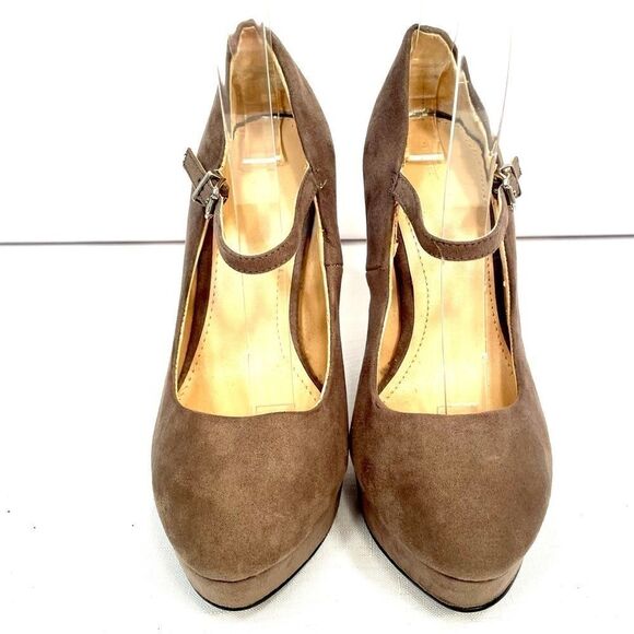 TAUPE SUEDE 5” HEEL PLATFORM ANKLE STRAP ZARA S-7 - Picture 3 of 6